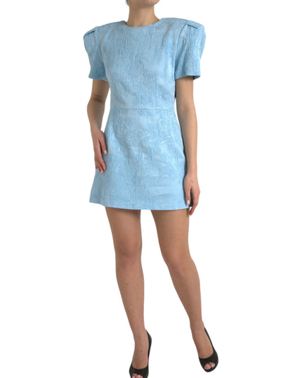 Dolce & Gabbana Light Blue Floral Jacquard Puff Sleeve Mini Dress