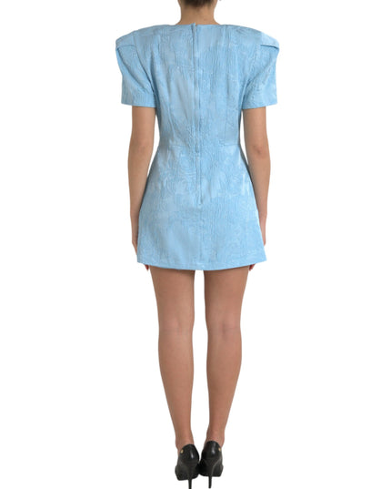 Dolce & Gabbana Light Blue Floral Jacquard Puff Sleeve Mini Dress