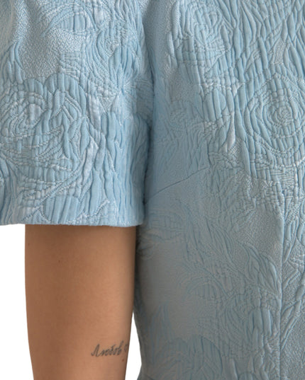 Dolce & Gabbana Light Blue Floral Jacquard Puff Sleeve Mini Dress