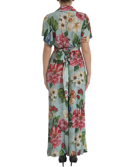 Dolce & Gabbana Blue Floral Wide Leg Wrap Jumpsuit Dress