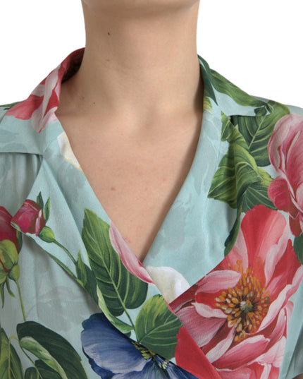 Dolce & Gabbana Blue Floral Wide Leg Wrap Jumpsuit Dress