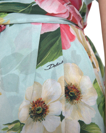 Dolce & Gabbana Blue Floral Wide Leg Wrap Jumpsuit Dress