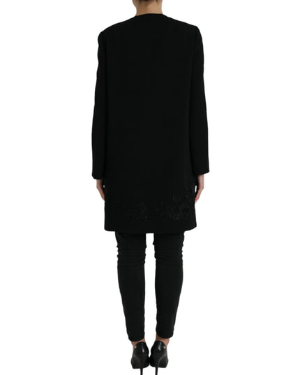 Dolce & Gabbana Black Floral Wool Button Embellished Jacket