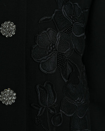 Dolce & Gabbana Black Floral Wool Button Embellished Jacket