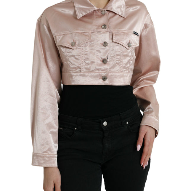 Dolce & Gabbana Pink Cotton Stretch Collared Cropped Jacket