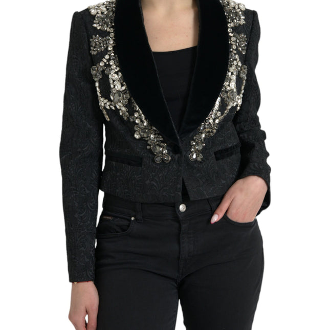 Dolce & Gabbana Black Crystal Embellished Overcoat Jacket
