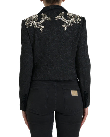 Dolce & Gabbana Black Crystal Embellished Overcoat Jacket