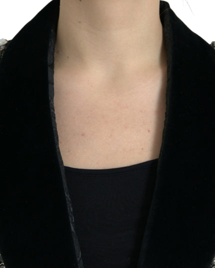 Dolce & Gabbana Black Crystal Embellished Overcoat Jacket