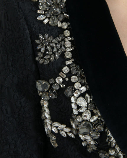 Dolce & Gabbana Black Crystal Embellished Overcoat Jacket