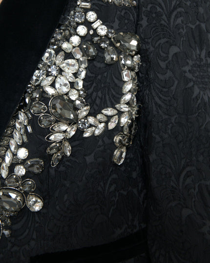 Dolce & Gabbana Black Crystal Embellished Overcoat Jacket