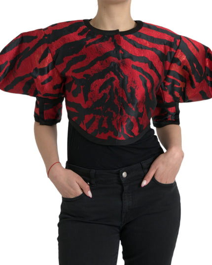 Dolce & Gabbana Black Red Patterned Cropped Coat Jacket