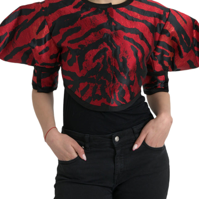 Dolce & Gabbana Black Red Patterned Cropped Coat Jacket