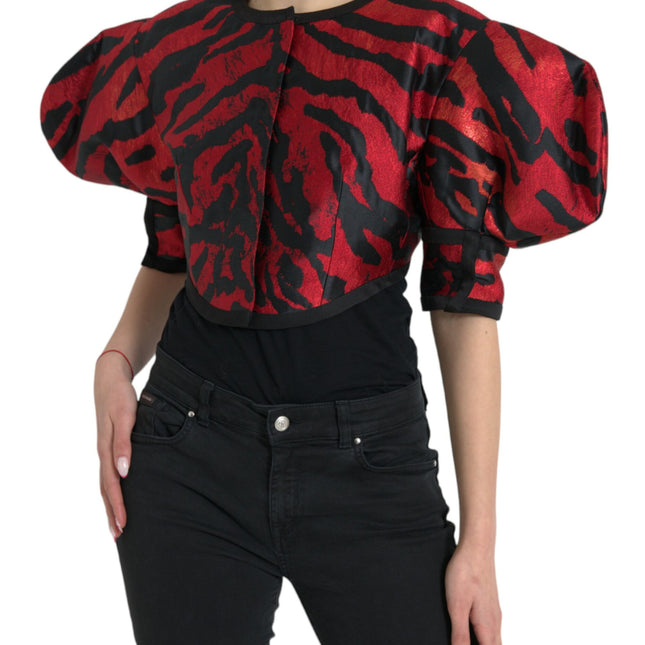 Dolce & Gabbana Black Red Patterned Cropped Coat Jacket