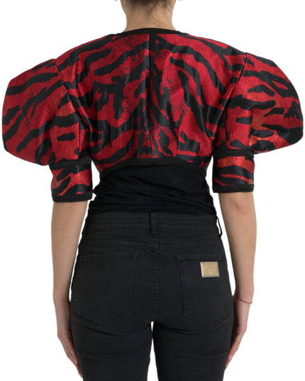 Dolce & Gabbana Black Red Patterned Cropped Coat Jacket