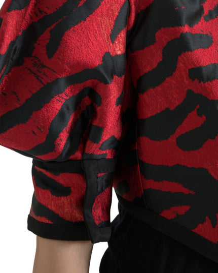 Dolce & Gabbana Black Red Patterned Cropped Coat Jacket