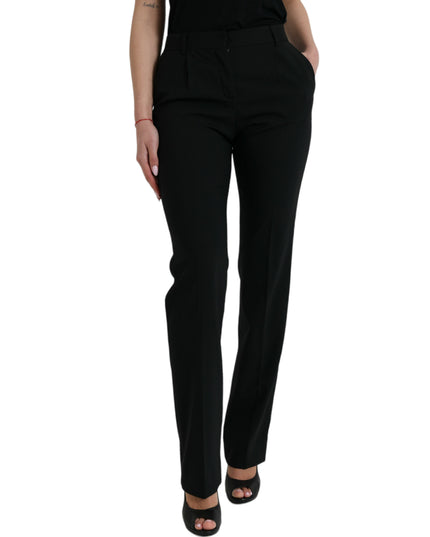 Dolce & Gabbana Black Wool Mid Waist Tapered Pants