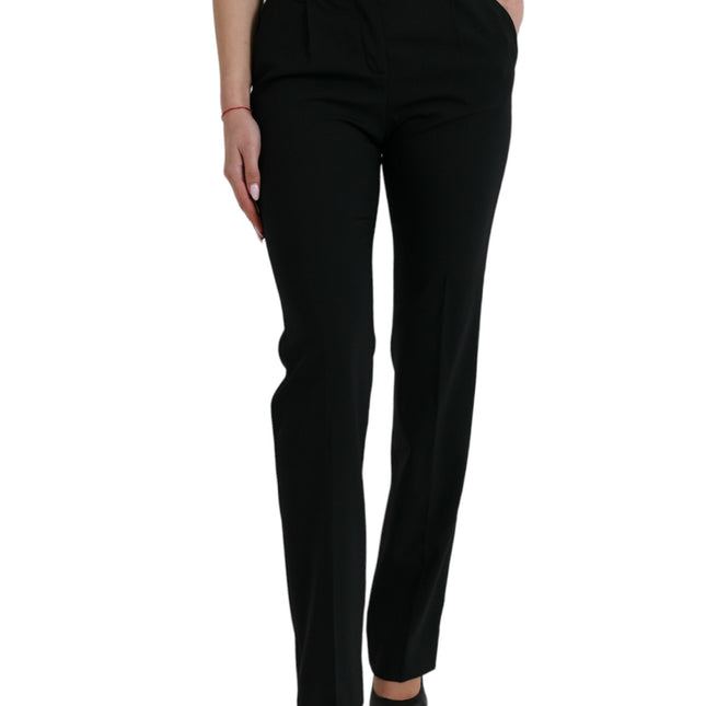 Dolce & Gabbana Black Wool Mid Waist Tapered Pants