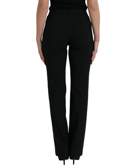 Dolce & Gabbana Black Wool Mid Waist Tapered Pants