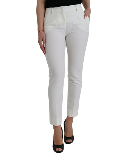 Dolce & Gabbana White Wool Mid Waist Tapered Pants