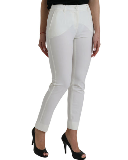 Dolce & Gabbana White Wool Mid Waist Tapered Pants