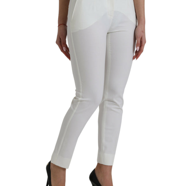 Dolce & Gabbana White Wool Mid Waist Tapered Pants