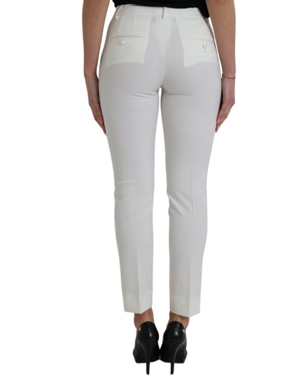 Dolce & Gabbana White Wool Mid Waist Tapered Pants