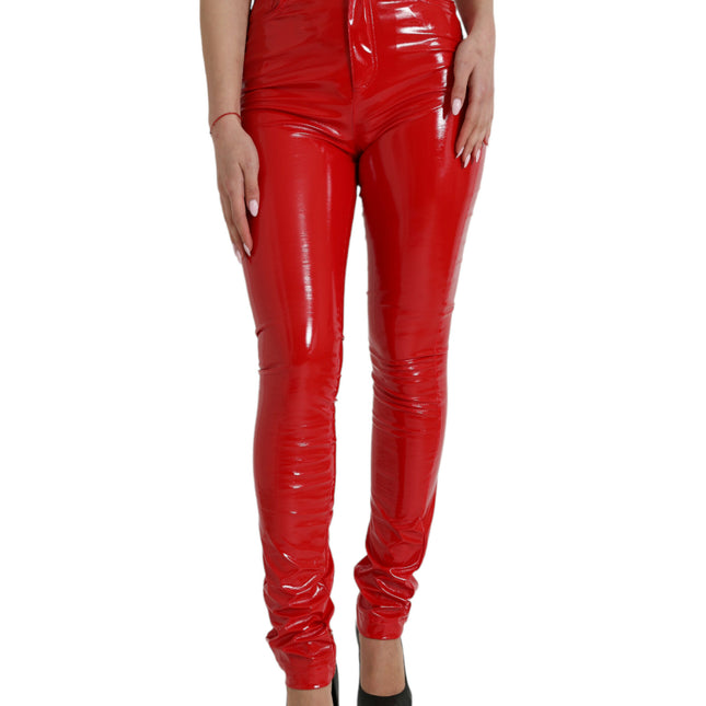 Dolce & Gabbana Shiny Red High Waist Skinny Pants