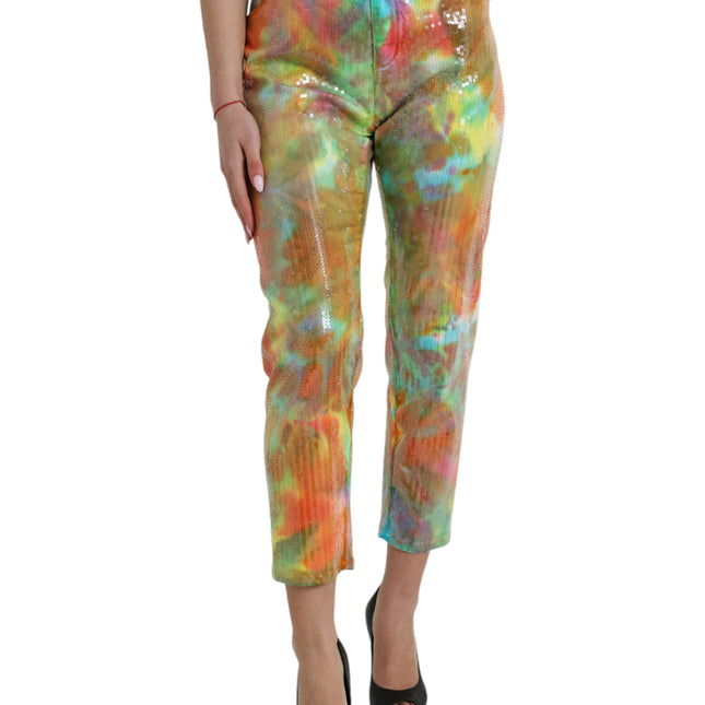 Dolce & Gabbana Multicolor Tie Dye Sequined High Waist Cropped Pants