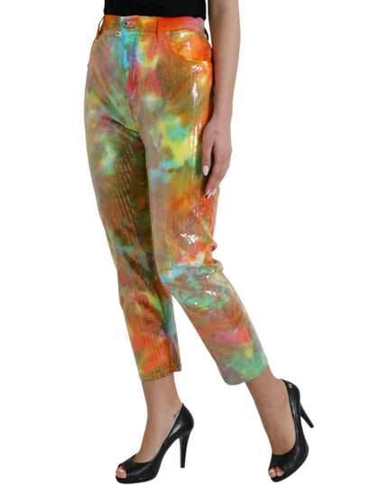 Dolce & Gabbana Multicolor Tie Dye Sequined High Waist Cropped Pants