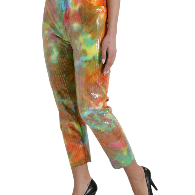 Dolce & Gabbana Multicolor Tie Dye Sequined High Waist Cropped Pants