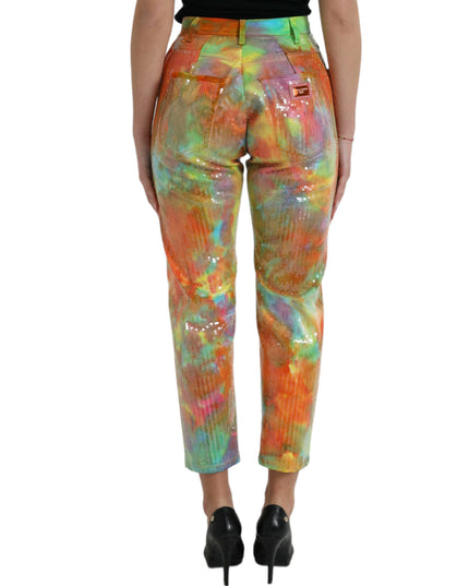 Dolce & Gabbana Multicolor Tie Dye Sequined High Waist Cropped Pants