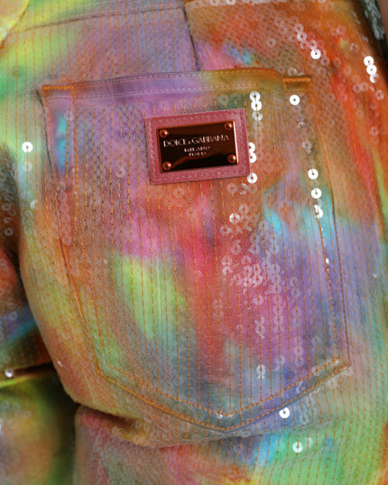 Dolce & Gabbana Multicolor Tie Dye Sequined High Waist Cropped Pants