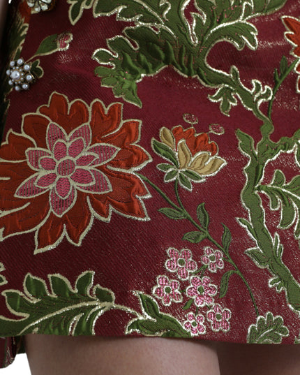 Dolce & Gabbana Maroon Floral Jacquard A-line Mini Skirt
