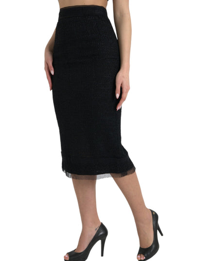 Dolce & Gabbana Black Wool High Waist Pencil Cut Midi Skirt