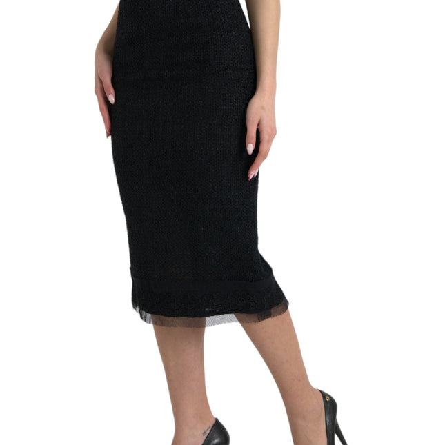 Dolce & Gabbana Black Wool High Waist Pencil Cut Midi Skirt