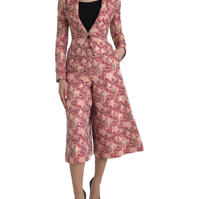 Dolce & Gabbana Pink Floral Jacquard Slim Fit 2 Piece Suit