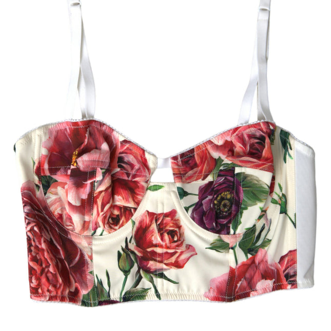 Dolce & Gabbana Multicolor Floral Sleeveless Bustier Crop Top
