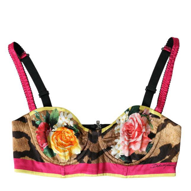 Dolce & Gabbana Multicolor Floral Sleeveless Bustier Crop Top