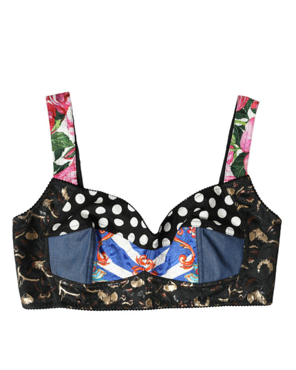 Dolce & Gabbana Multicolor Floral Patchwork Bustier Crop Top