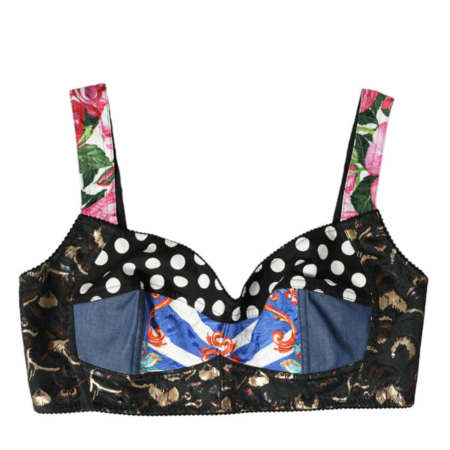 Dolce & Gabbana Multicolor Floral Patchwork Bustier Crop Top