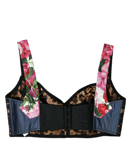Dolce & Gabbana Multicolor Floral Patchwork Bustier Crop Top