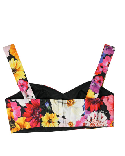 Dolce & Gabbana Multicolor Floral Sleeveless Bustier Crop Top