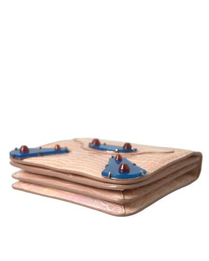 Balenciaga Beige Blue Agate Exotic Leather Gold Chain Purse Bag