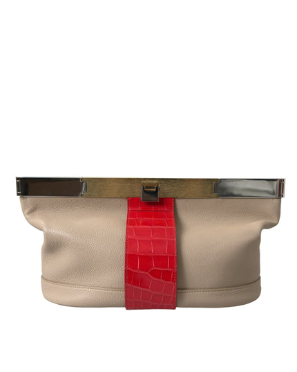 Balenciaga Beige Red Two Tone Exotic Leather Pouch Bag