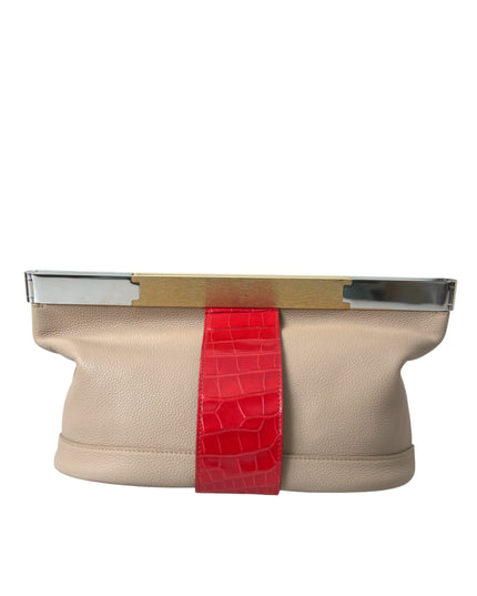 Balenciaga Beige Red Two Tone Exotic Leather Pouch Bag