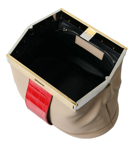 Balenciaga Beige Red Two Tone Exotic Leather Pouch Bag