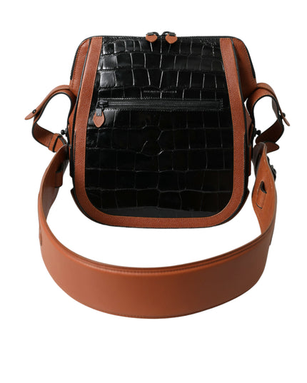 Balenciaga Black Brown Exotic Skin Leather Vertical Crossbody Purse Bag
