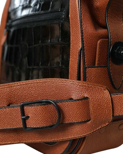 Balenciaga Black Brown Exotic Skin Leather Vertical Crossbody Purse Bag