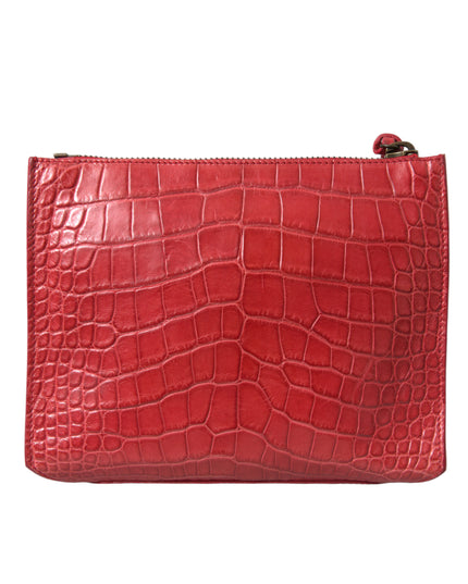 Balenciaga Red Exotic Skin Leather Classic Pouch Purse Wristlet Bag