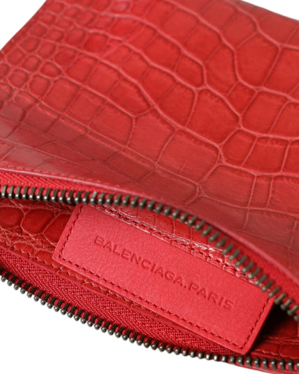 Balenciaga Red Exotic Skin Leather Classic Pouch Purse Wristlet Bag